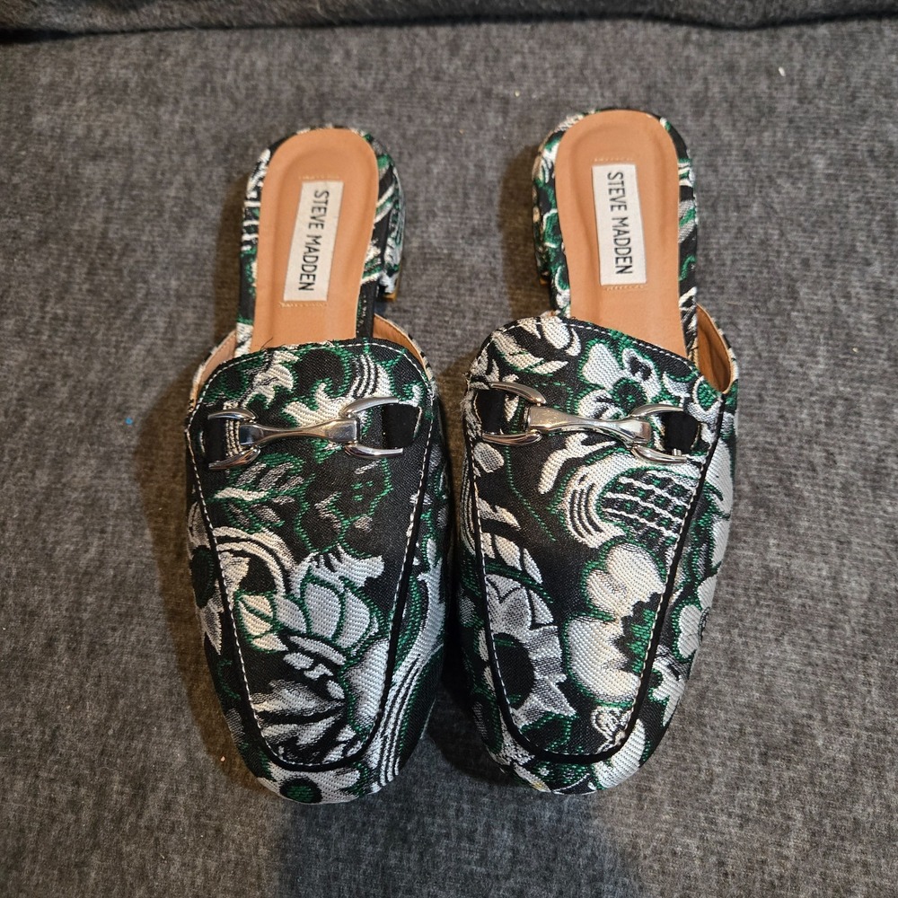 Steve Madden Women's Embroidered Floral Loafers Sz 8 Green Black - Picture 3 of 8